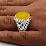 انگشتر دست ساز شرف شمس نقره مردانه دست ساز فاخر افشار با تزیین یاقوت سرخ + حکاکی - Image 2