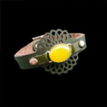 دستبند شرف الشمس زنانه نقره چرم طبیعی طرح یشمی خورشیدی + حکاکی - Image 2