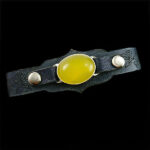 دستبند شرف الشمس زنانه نقره چرم طبیعی طرح سرمه ای الینا + حکاکی