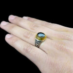 انگشتر حدید نقره مردانه طرح دورطلایی یا حسین (ع) + حکاکی - Image 2