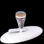 انگشتر حدید نقره مردانه طرح دورطلایی یا حسین (ع) + حکاکی - Image 4