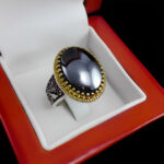 انگشتر حدید صینی نقره مردانه طرح دورطلایی آریافر + حکاکی‌‌‌ - Image 2