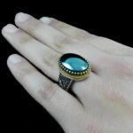 انگشتر حدید صینی نقره مردانه طرح دورطلایی آریافر + حکاکی‌‌‌ - Image 4