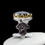انگشتر حدید صینی نقره مردانه طرح دورطلایی جهاندار + حکاکی‌‌‌ - Image 4