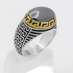 انگشتر حدید صینی نقره مردانه طرح دورطلایی شروین + حکاکی‌‌‌ - Image 2