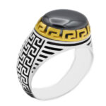 انگشتر حدید صینی نقره مردانه طرح دورطلایی شروین + حکاکی‌‌‌