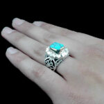 انگشتر نقره فیروزه نیشابوری فاخر دست ساز مردانه طرح ماکان - Image 4