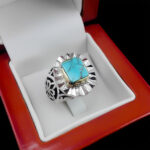 انگشتر نقره فیروزه نیشابوری فاخر دست ساز مردانه طرح ماکان - Image 5