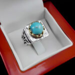 انگشتر نقره فیروزه نیشابوری فاخر دست ساز مردانه طرح هیرمان - Image 4