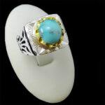 انگشتر نقره فیروزه نیشابوری فاخر دست ساز مردانه طرح هیرمان