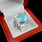 انگشتر نقره فیروزه نیشابوری فاخر دست ساز مردانه طرح کاووس - Image 4