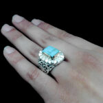 انگشتر نقره فیروزه نیشابوری فاخر دست ساز مردانه طرح کاووس - Image 3