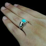 انگشتر نقره فیروزه نیشابوری دست ساز مردانه طرح ماهان - Image 3