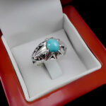 انگشتر نقره فیروزه نیشابوری دست ساز مردانه طرح ماهان - Image 4