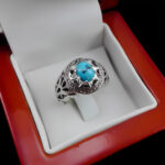 انگشتر نقره فیروزه نیشابوری دست ساز مردانه طرح مرداس - Image 4