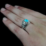 انگشتر نقره فیروزه نیشابوری دست ساز مردانه طرح مرداس - Image 3