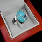 انگشتر نقره فیروزه نیشابوری دست ساز مردانه طرح هامون - Image 5