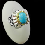 انگشتر نقره فیروزه نیشابوری دست ساز مردانه طرح کیا