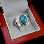 انگشتر نقره فیروزه نیشابوری دست ساز مردانه طرح گودرز - Image 4