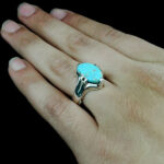 انگشتر نقره فیروزه نیشابوری دست ساز مردانه طرح مزدک - Image 3