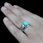 انگشتر نقره فیروزه نیشابوری فاخر دست ساز مردانه طرح مهبد - Image 3