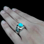 انگشتر نقره فیروزه نیشابوری فاخر دست ساز مردانه طرح نوژن - Image 3