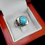 انگشتر نقره فیروزه نیشابوری فاخر دست ساز مردانه طرح نوژن - Image 4