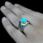 انگشتر نقره فیروزه نیشابوری فاخر دست ساز مردانه طرح مقداد - Image 5