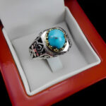 انگشتر نقره فیروزه نیشابوری فاخر دست ساز مردانه طرح ونداد - Image 4