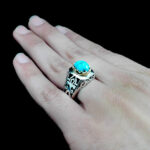 انگشتر نقره فیروزه نیشابوری فاخر دست ساز مردانه طرح ونداد - Image 2