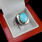 انگشتر نقره فیروزه نیشابوری فاخر دست ساز مردانه طرح هورمرد - Image 4