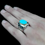 انگشتر نقره فیروزه نیشابوری فاخر دست ساز مردانه طرح کیوان - Image 5