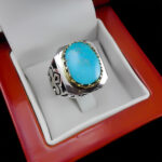 انگشتر نقره فیروزه نیشابوری فاخر دست ساز مردانه طرح کیوان - Image 2