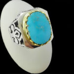 انگشتر نقره فیروزه نیشابوری فاخر دست ساز مردانه طرح کیوان