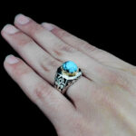 انگشتر نقره فیروزه نیشابوری فاخر دست ساز مردانه طرح کیومرث - Image 4