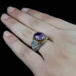 انگشتر آمیتیست نقره مردانه طرح دور طلایی یا مهدی (ع) - Image 4