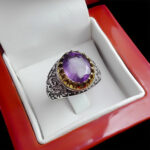 انگشتر آمیتیست نقره مردانه طرح دور طلایی یا مهدی (ع) - Image 2