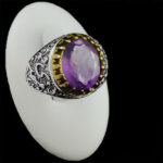 انگشتر آمیتیست نقره مردانه طرح دور طلایی یا مهدی (ع)