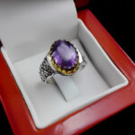 انگشتر آمیتیست نقره مردانه طرح کلاسیک یا محمد (ص) - Image 3