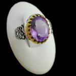 انگشتر آمیتیست نقره مردانه طرح کلاسیک یا محمد (ص)