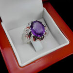 انگشتر آمیتیست الماس تراش نقره مردانه دست ساز طرح مهراد - Image 3