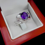 انگشتر آمیتیست الماس تراش نقره مردانه دست ساز طرح وریا - Image 4