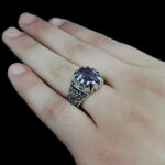 انگشتر آمیتیست نقره مردانه طرح زیبای اشجار - Image 2