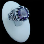 انگشتر آمیتیست نقره مردانه طرح زیبای اشجار