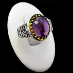 انگشتر آمیتیست نقره مردانه طرح کلاسیک یا محمد (ص) ۲