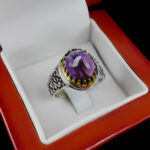 انگشتر آمیتیست نقره مردانه طرح کلاسیک یا محمد (ص) ۲ - Image 2