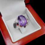 انگشتر آمیتیست الماس تراش نقره مردانه دست ساز فاخر طرح هوشنگ - Image 5