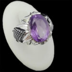 انگشتر آمیتیست الماس تراش نقره مردانه دست ساز فاخر طرح هوشنگ