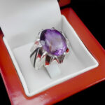 انگشتر آمیتیست الماس تراش نقره مردانه دست ساز فاخر طرح هوتن - Image 4