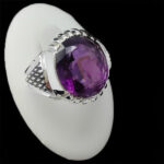 انگشتر آمیتیست الماس تراش نقره مردانه دست ساز فاخر طرح هومان